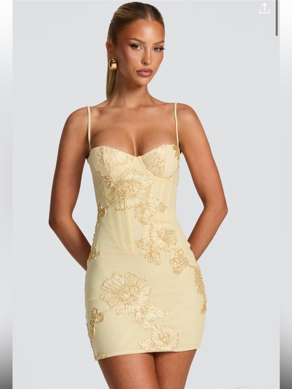 BabyBoo Nefertiti Mini Dress Lemon Yellow Women Size Large Floral Lace Corset